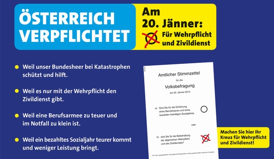 Am 20. J&auml;nner f&uuml;r Beibehaltung von Wehrpflicht und Zivildienst!