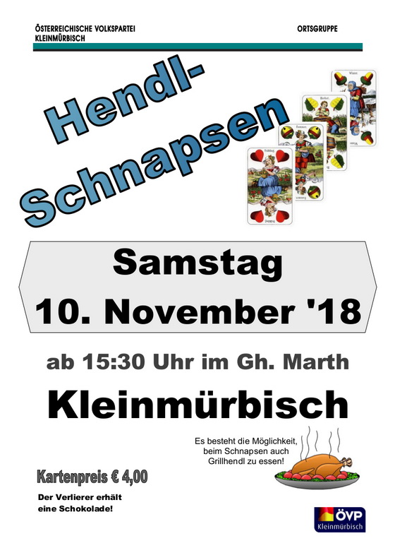 Hendlschnapsen am 10. Nov. im Gh. Marth