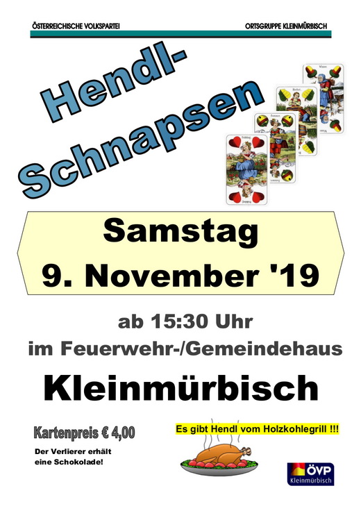 Hendlschnapsen am 9. Nov. im Feuerwehrhaus