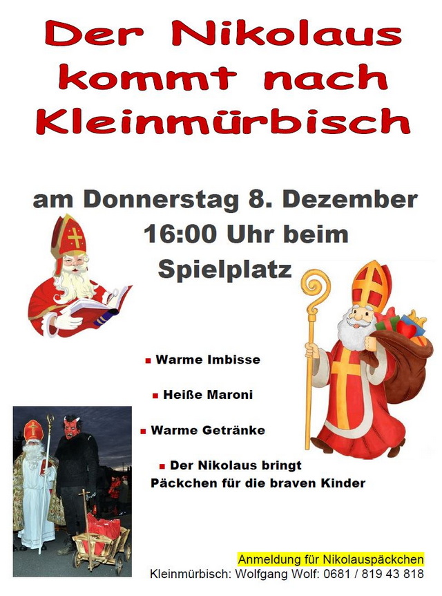 Der Nikolaus kommt am 8. Dezember nach Kleinmürbisch